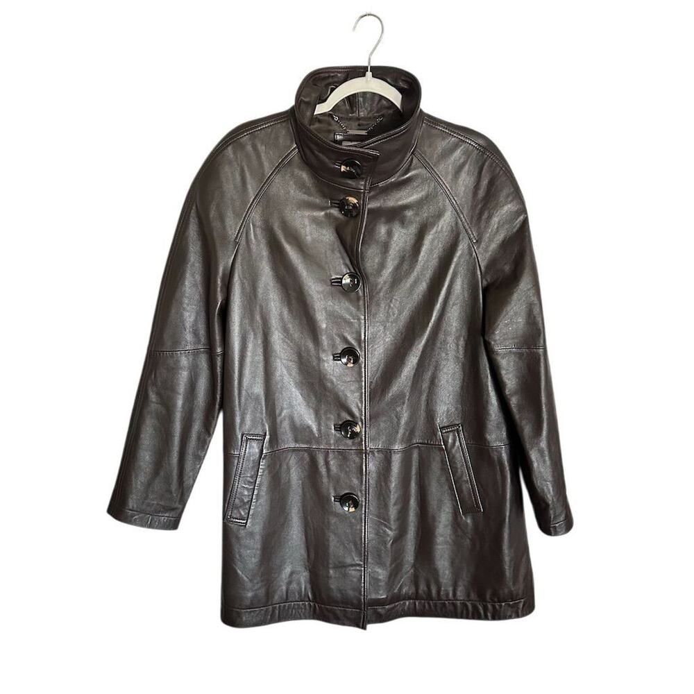 Worthington Women’s L Fontana Brown Leather Overcoat Mid-Length Casual Jacket - Picture 1 of 5